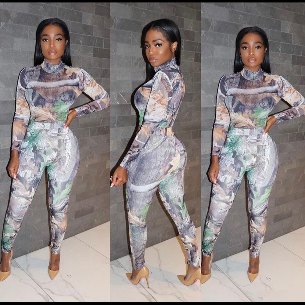 Women’s Two Piece Pants Set Camo Print